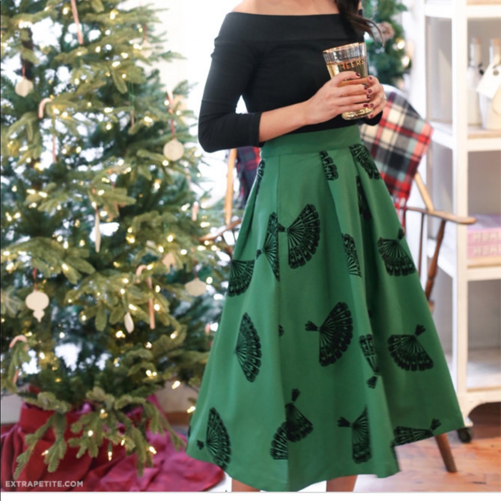 ModCloth Green Fan Midi Skirt